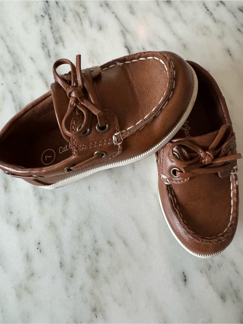 Brown Kids Boat Shoes - Classic Slip-On Deck Moccasins toddler size 7